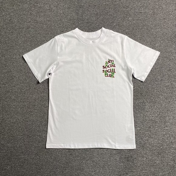 Anti Social Social Club White T Shirt With Green Leaves And Red Flowers Print - Picture 2 of 5